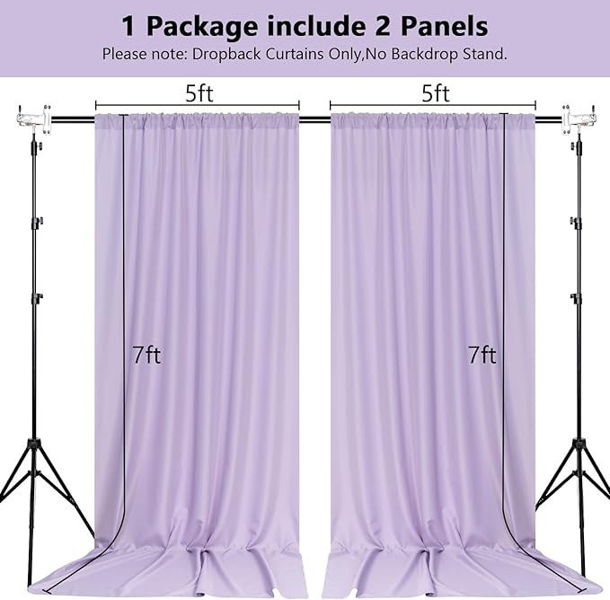 MEETSKY Lavender Backdrop Curtain for Parties Wedding Light Purple Background Curtains Backdrop Rod Pocket Drapes Fabric Decoration for Birthday Gril Party Baby Shower Photoshoot, 5ft x 7ft, 2 Panels
