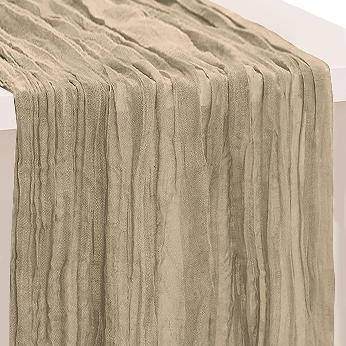1 Pack Khaki Cheesecloth Table Runner 35x120 Inch 10Ft Rustic Gauze Cheese Cloth Table Runner Sheer Cheesecloth Table Runners for Wedding Party Bridal Shower Decoration