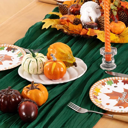 Emerald Green Cheesecloth Table Runner 4 Pack Fall Table Runners Boho Gauze 120 Inches Green Cheese Cloth Fall Table Decorations for Thanksgiving Wedding Bridal Baby Shower Tea Party