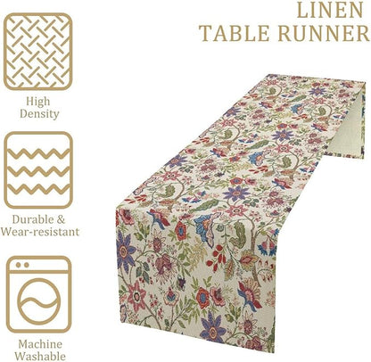 Spring Floral Table Runner, Boho Floral Pattern Natural Plant Table Decoration for Home Kitchen Restaurant Holiday Party,13in（33cm） W * 72in（184cm） L