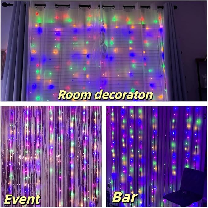 300LED Fairy Curtain Lights, 9.8x9.8Ft Warm White USB Plug in 8 Modes & Timer Christmas String Hanging Lights with Remote for Bedroom Indoor Outdoor Weddings Party Wall Decorations(Multicolor)