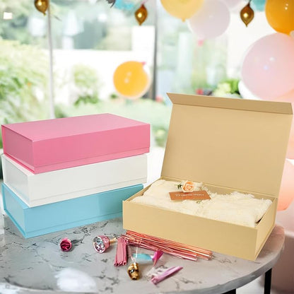 PACKHOME Extra Large Gift Box 17.5x11.3x4.3 Inches, Sturdy Shirt Box with Magnetic Lid for Clothes and Large Gifts (Glossy Pink)