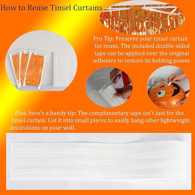 Reusable Foil fringe Curtains Halloween Decor Indoor Party Decorations - Melsan 3 Pack 3.2 x 8.2 ft Tinsel Curtain Party Photo Backdrop for Birthday Party Baby Shower or Graduation Decorations (Orange)