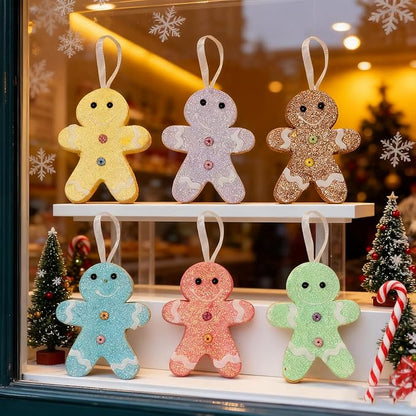 LANGXUN 6pcs Gingerbread Man Candy Land 2025 Xmas Party Suppiles Decoration, Hanging Candy Cane Christmas Tree Décor, Christmas Decorative Hanging Ornaments Crafts