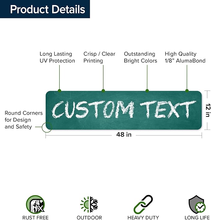 Custom Sign, Custom Street Sign, 11 Font Colors, 13 Font Styles, 4 Hole Options, 22 Sizes, 12x48 Inches, Rust Free DiBound, Fade Resistant, Made in USA by My Sign Center (Chalkboard Green)