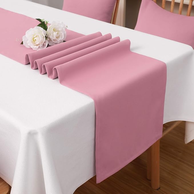 DUALIFE Baby Pink Table Runner 14x72 Inches,Romantic Rose Pink for Wedding Anniversary Party Decor Baby Shower and Birthday Party Cake Table Decorations 1 Piece