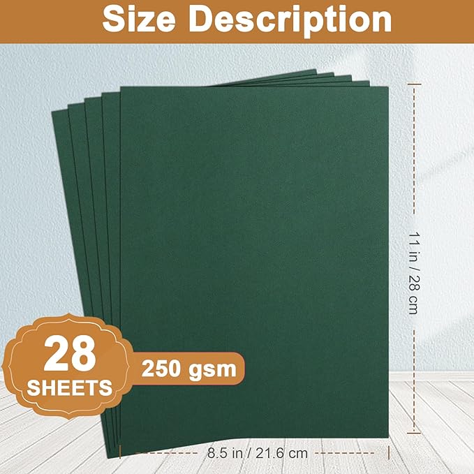 28 Sheets Dark Green Cardstock 8.5 x 11 Craft Paper, 92lb Heavyweight Christmas Green Card Stock for DIY Cards Making, Invitations, Thank You Cards, Birthday, Menus