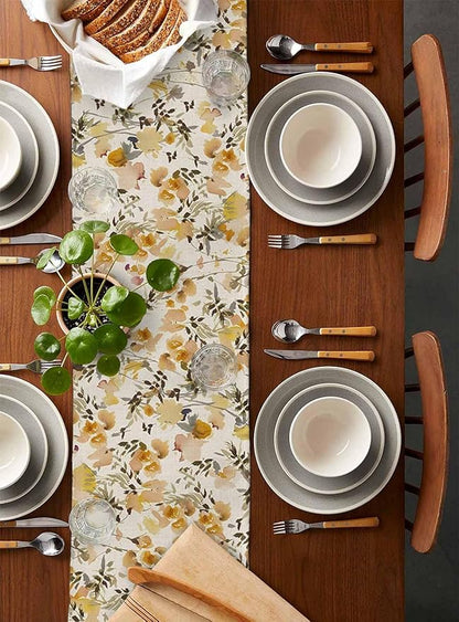 Vintage Orange Flower Cotton Linen Table Runner for Dining Kitchen, Wedding Outdoor Party Tablerunners Decoration, Farmhouse Botanical Floral Retro Dresser Scarf Coffee Tablecloth Runners 13x48 Inches