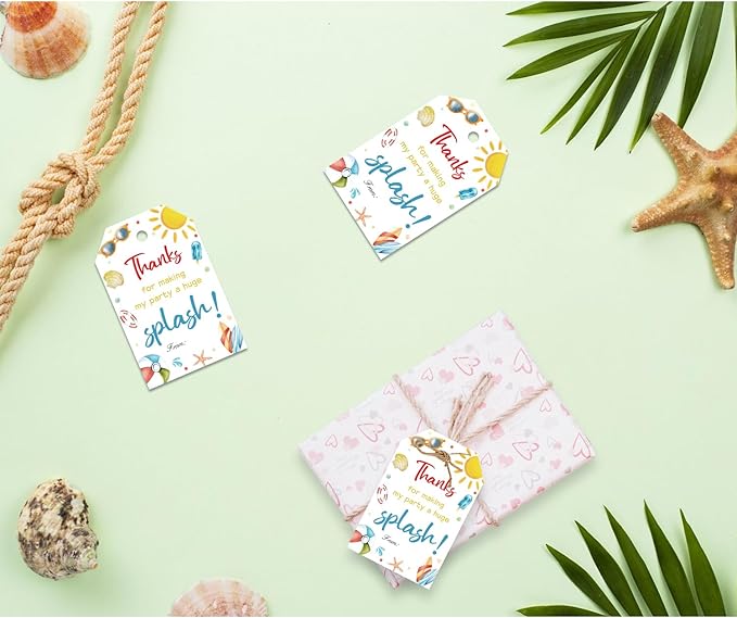 50pcs Summer Beach Thank You Tags for Swimming Themed Party Favors, Summer Gift Label for Hawaiian and Beach Party Decoration (Beach)