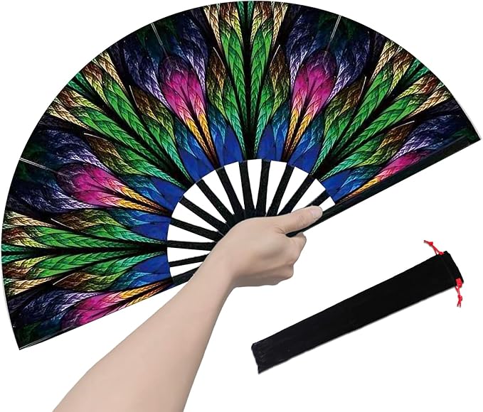 Rave Fan, Large Folding Hand Fan for Women and Men, Popping Fans for Line Dancing for Raves, EDM, Dance Party, and Home Decoration