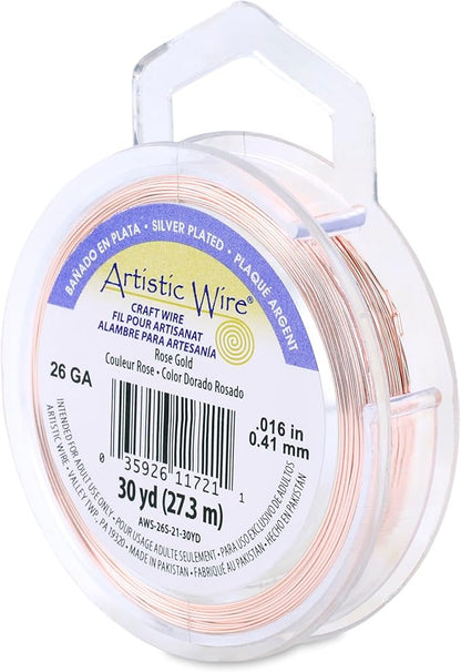 Artistic Wire, 26 Gauge Silver Plated Tarnish Resistant Colored Copper Craft Wire, Rose Gold Color, 30 yd