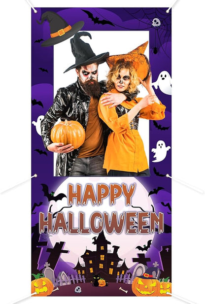 Halloween Photo Booth Props Frame Party Decorations 35 x 73Inch Halloween Picture Backdrop for Birthday Party Supplies Indoor Outdoor Decor (Purple)