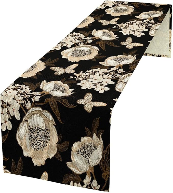 Watercolor Peony Table Runner, Modern Kitchen Dining Room Bohemian Floral Tabletop Decoration for Kitchen Cafe 13x36 Inch