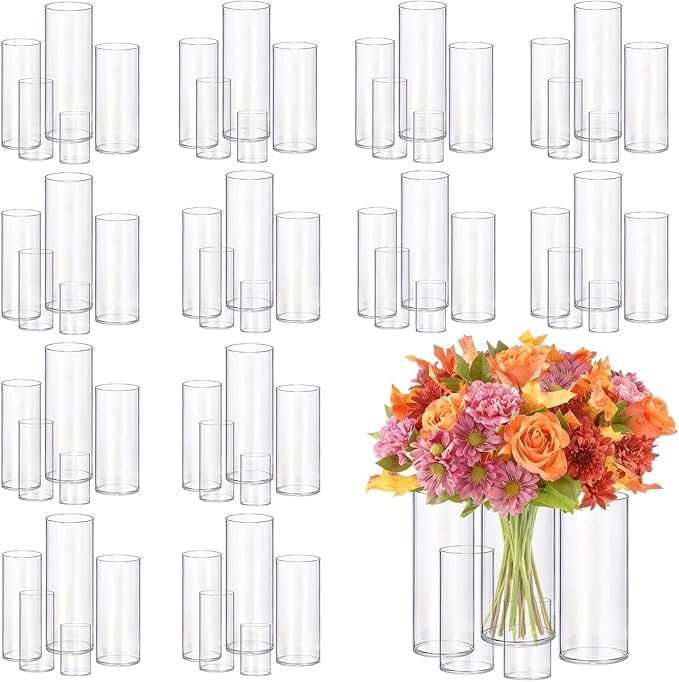60pcs New & Improved Glass Vase Cylinder Vases for Centerpieces Small Flower Glass Clear Vases Home Decor Centerpiece Table Flower Vase Decorations for Wedding Decoration＆Holiday Mixed Sizes Tall