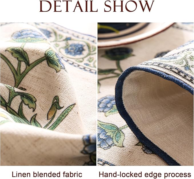 patdrea Designer Blue Rustic Elegant Floral Patterned Extra Long,Wrinkle Resistant Linen Table Runner 118 Inch Long,Decoration for Kitchen Dining and Coffee Tables Banquet Christmas , 12"x118"