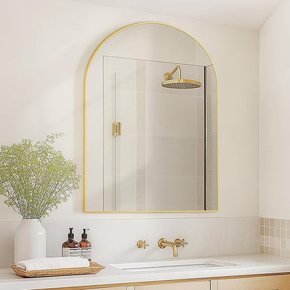 Arched Wall Mirror for Bathroom,Mirrors for Wall,24''x36'',Vanity Mirror for Bedroom Dresser, Entryway, Living Room, Metal Frame (36''x24'',Gold)