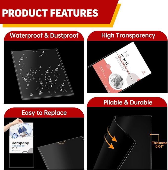 Rigid Magnetic Sign Holder 8.5 x 11 - Clear Plastic Magnetic Frames for Refrigerator Top Loaders Wall Sign Holder, Self Adhesive Frames for Walls Door Window Magnetic Picture Frame 10 Pack