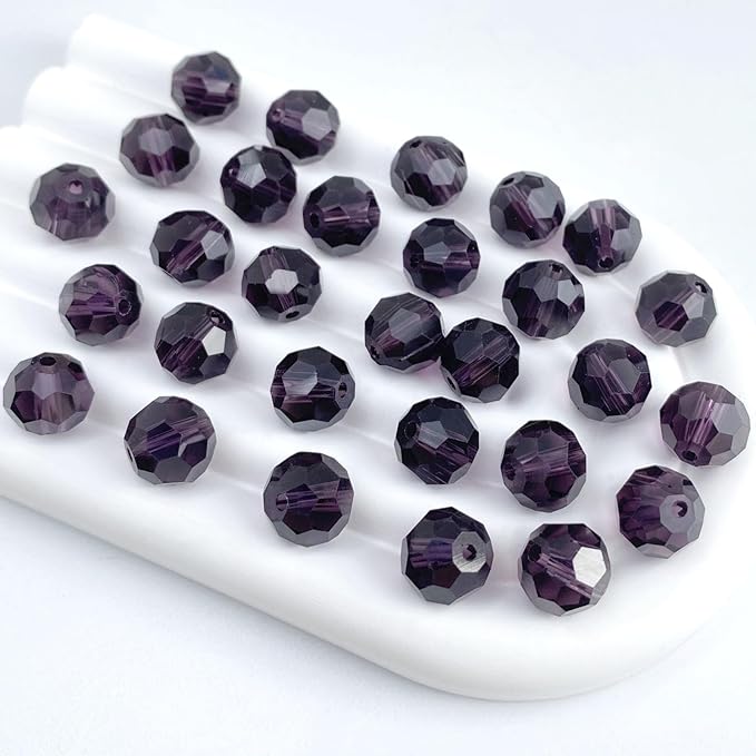 50 PCS 10mm Crystal Glass Beads Round Multiple Faceted Loose Spacer Glass Beads for DIY Handcrafte Bracelet Necklace Earring Jewelry Making(Violet)
