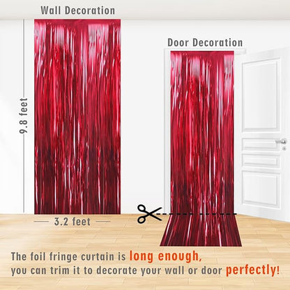 GOER 3.2 ft x 9.8 ft Metallic Tinsel Foil Fringe Curtains Party Photo Backdrop Party Streamers for Birthday,Graduation,New Year Eve Decorations Wedding Decor (1 Pack,Burgundy)