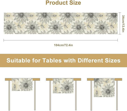 Chrysanthemum Vintage Floral Table Runner, Elegant Grunge Green Sunflower Spring Summer Elegant Pattern Artichokes Flower Table Runner for Party Kitchen Dining Living Room Decor, 13x36 Inch