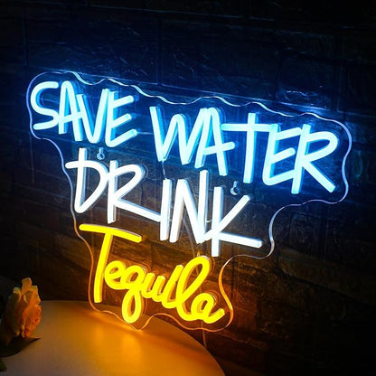 Save Water Drink Tequila Neon Sign Led Neon Lights for Wall Decor Usb Light Up Signs for Home Beer Bar Bedroom Restaurant Man Cave Cafe Bistro Club Party Decorations Gift