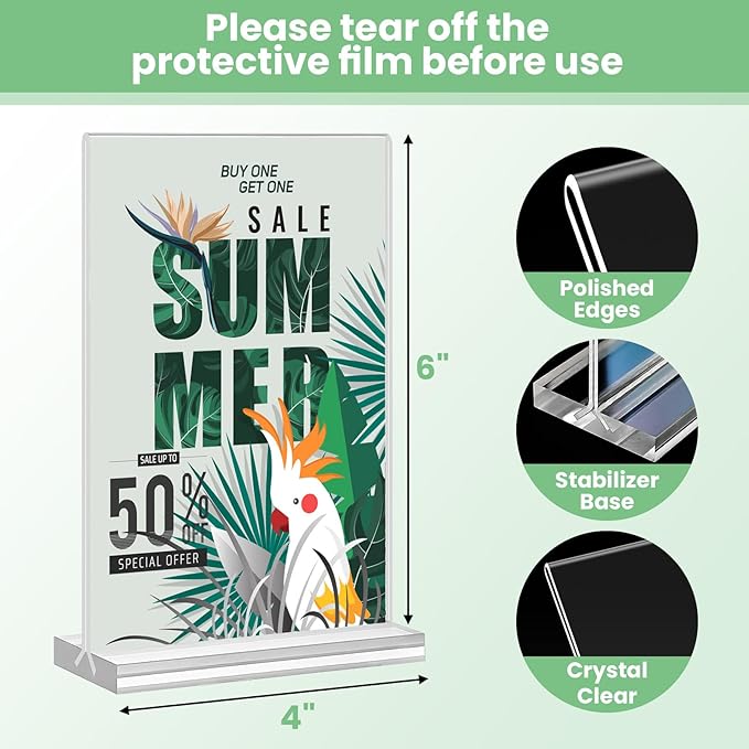 Acrylic Sign Holder 4x6, 21 Pack Clear Table Menu Vertical Double Sided Display, Plastic Menu Stand Paper Holder Suitable for Restaurants Office Store Show Fair