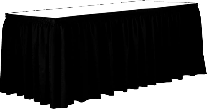 Ultimate Textile Pleat Polyester Fabric Table Skirt - Machine Washable Flame Resistant with Clips for Events, Weddings & Trade Shows, Cut & Sewn in Paterson, NJ - Black, 7' Shirred Pleat
