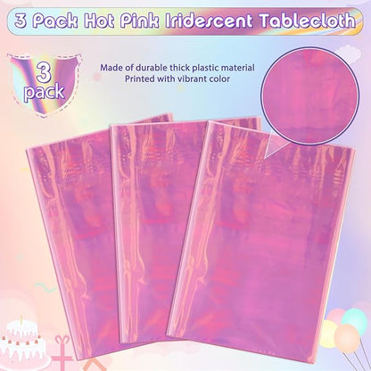 3 Pack Iridescent Plastic Tablecloth, Shiny Disposable Laser Rectangle Table Covers, Holographic Foil Tablecloth Party Decorations for Birthday Bridal Wedding Anniversary Party Supplies, 50 x 100 Inch