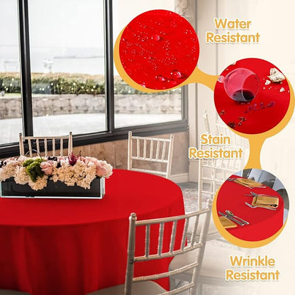 BRILLMAX 8 Pack Red Round Tablecloths 90 Inch - Circle Bulk Linen Polyester Fabric Washable Table Cloth Cover for Wedding Reception Banquet Birthday Party Buffet Restaurant