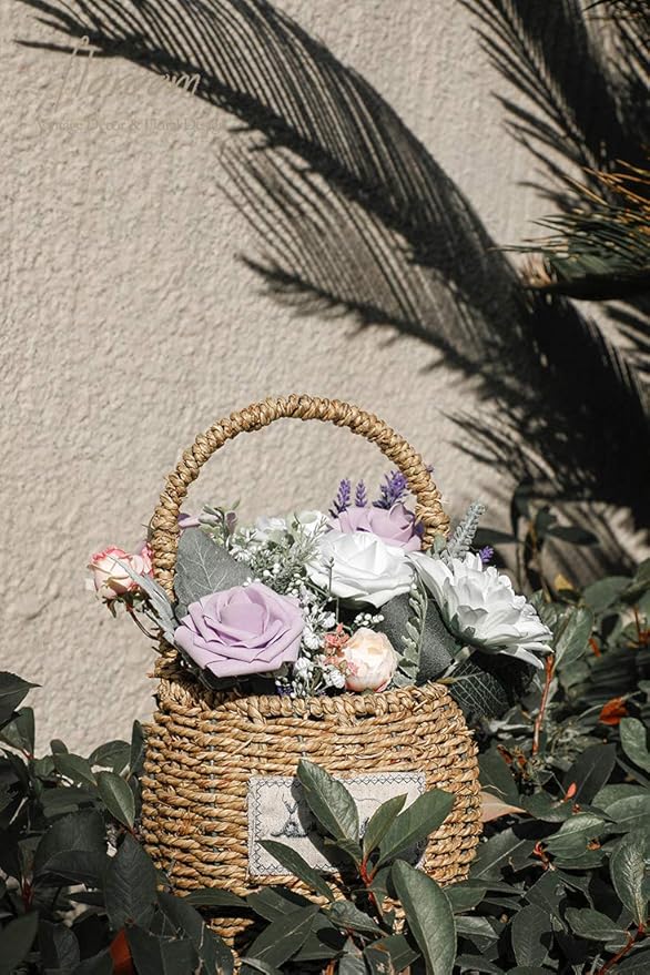 Floroom Artificial Flowers 50pcs Real Looking Lilac Foam Fake Roses with Stems for DIY Wedding Bouquets Baby Shower Centerpieces Floral Arrangements Party Tables Home Decorations