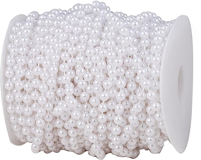 6mm Crafts Faux Pearl Beads Garland Pearl Bead Roll Strand of Pearls to Decorate Floral Centerpieces Wedding Party Favor Christmas Tree(82 Feet White)