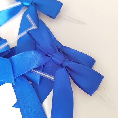 50pcs/Bag 3-1/2" Blue Satin Ribbon Bows with Twist Ties for 4th of July Independence Day Gift Wrapping Packing Holiday Decoration(Blue)