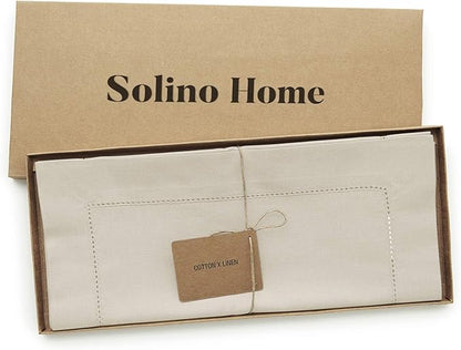 Solino Home Linen Hemstitch Table Runner 60 Inches - Cotton Linen Small Table Runner 14 x 60 Inch Ideal for Dresser and Coffee Tables - Fall, Autumn, Halloween, Thanksgiving, Christmas