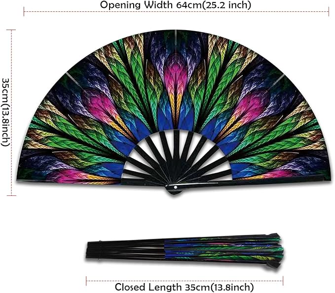 Rave Fan, Large Folding Hand Fan for Women and Men, Popping Fans for Line Dancing for Raves, EDM, Dance Party, and Home Decoration