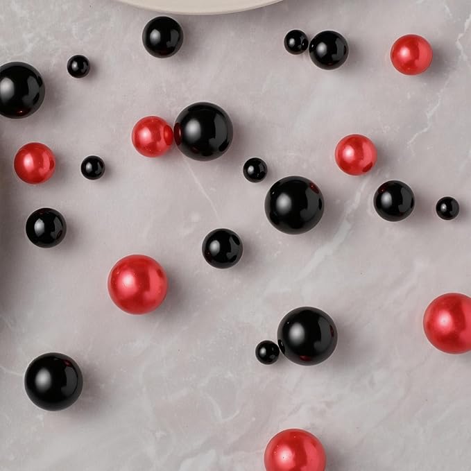 200 Pcs Vase Filler Beads Black and Red Pearl Beads for Vase No Hole Pearls for Centerpieces Vases Home Table Party Decor Wedding DIY 8/14/20mm