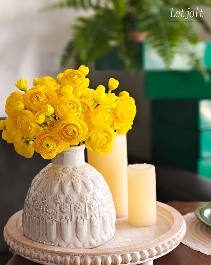 Letjolt Ranunculus Artificial Flower Yellow Silk Flowers Faux DIY Bouquet for Wedding Engagement Centerpieces Arrangements Bridal Shower Decorations Home Decor 18pcs