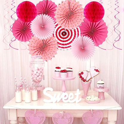 Hot-Pink Rose Red Party-Decorations - 33pcs Banner,Streamers Tassel Garland,Tissue Pom Poms Honeycomb,Paper Lanterns Fan,Birthday Wedding Bridal Baby Shower Bachelorette Engagement Decor Hugtmr