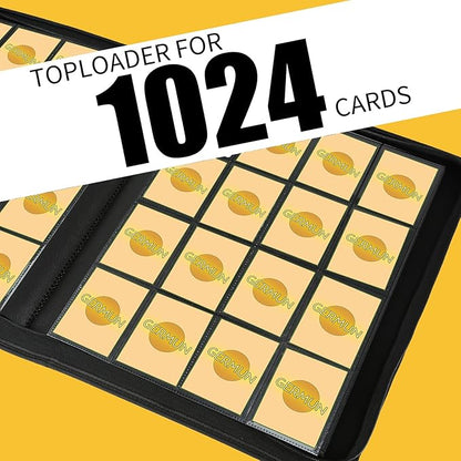Trading Card Binder 16 Pocket, Foalgo PU Cover Card Binder for 1000+ Cards, Premium Trading Card Holder Folders, Double Sided Pocket Card Album for MTG, TCG (Black)