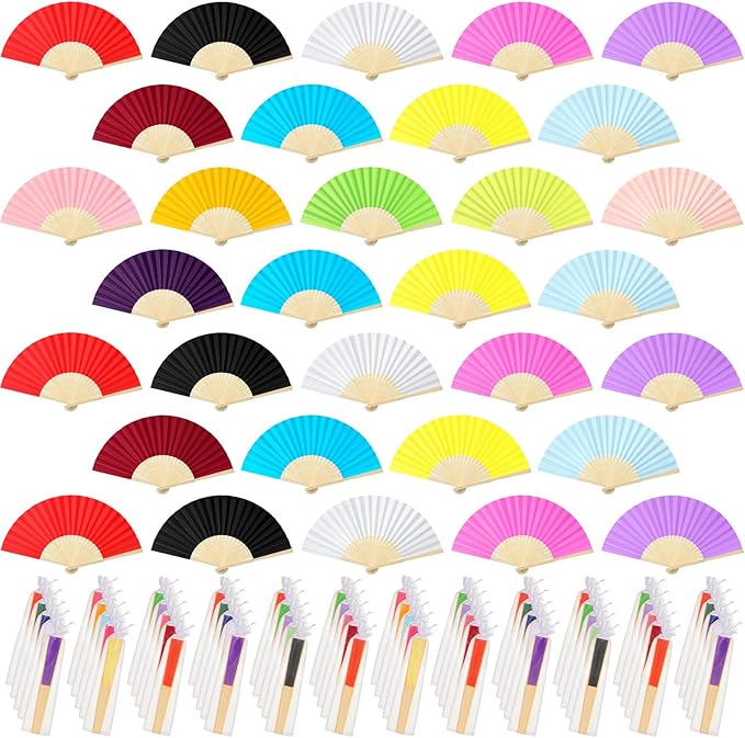 80 Pieces Paper Hand Fan and Organza Hand Fan Bags Bamboo Folded Hand Fan Paper Handheld Fans for Wedding Party and Home Decoration Church Wedding Gift, Party Favors, DIY Decoration(Multicolor)