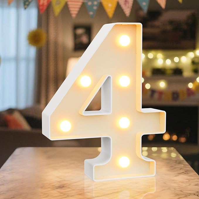 LED Marquee Light Up Numbers Sign - Lighted Birthday Numbers Sign for Birthday Party Decoration, Bar Wall, Home, Table Room, Wedding and Christmas Decorations, Number 4