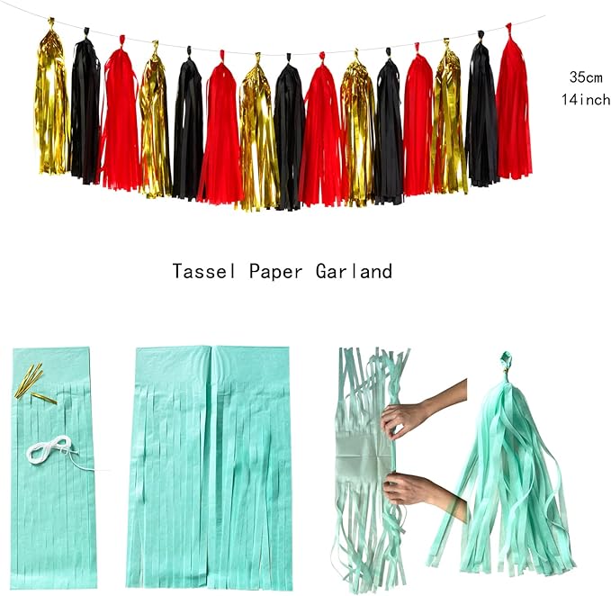 Red-Black Gold Casino-Theme Graduation Party-Decorations - 23pcs Kits Game Night Streamer Tissue Paper Pom Poms,Tassel Garland Banner,Birthday Wedding Baby Bridal Shower Decor Lasting Surprise