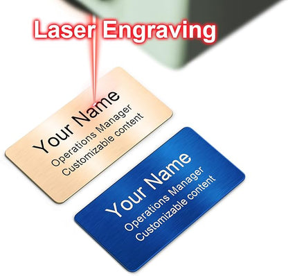 Engraved Personalized Name Tags with Magnet Clip or Pin - Stainless Steel Custom Magnetic Name ID Badge Tag for School Teacher, Kids, Business Work Lable Sign Employee Name Plate (3“x1.5 Pin)