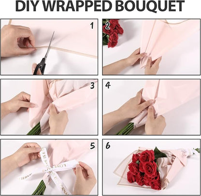 NESCCI 20 Sheet Flower Wrapping Paper - Waterproof Floral Bouquet Wrapping Paper, Florist Supplies Packaging Paper for Wedding Birthday Gift DIY (Pink)