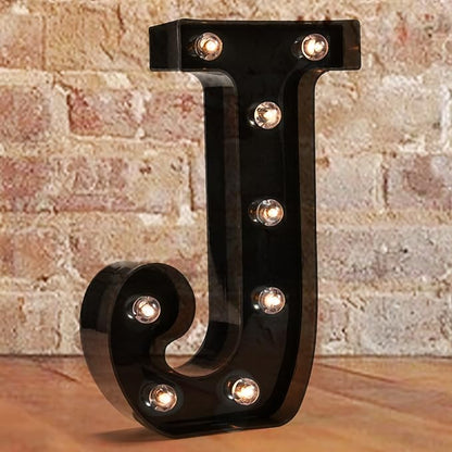 Decorative LED Illuminated Letter Marquee Sign - Alphabet Marquee Letters with Lights For Wedding Birthday Party Christmas Night Light Lamp Home Bar Decoration J, Black