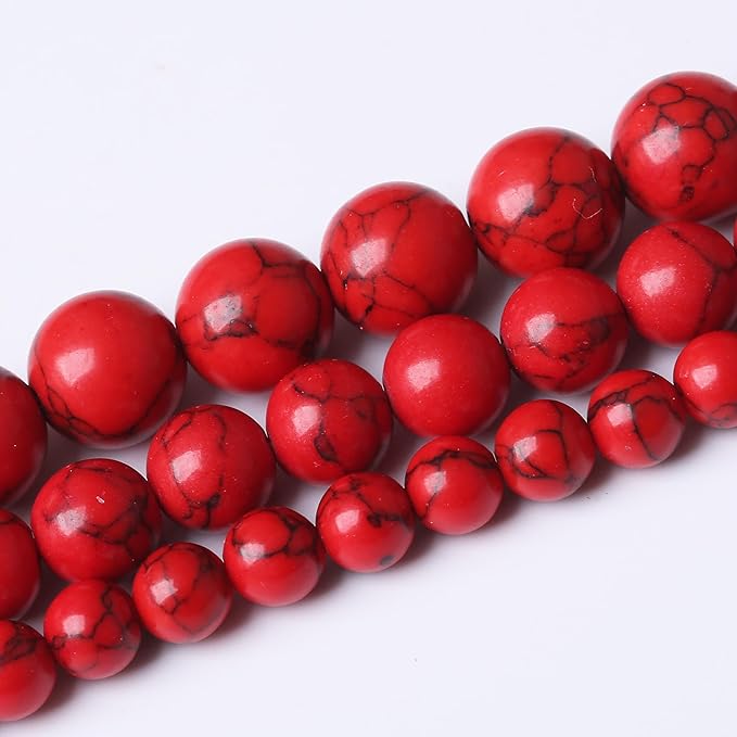 Red Turquoise Stone Beads Gemstone Round Crystal Energy Jade Beads Stone Beads for Jewelry Making DIY Bracelet Necklace Jewelry Making 1 Strand 15.5inch 45PCS 8MM