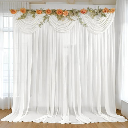10ft x 10ft Cream White Backdrop Curtains, Wrinkle-Free Sheer Chiffon Fabric Photo Backdrop Drapes for Wedding Arch Party Ceremony Stage Photography Decorations