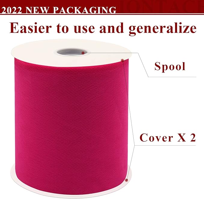 Fuchsia Tulle Fabric Rolls 6 Inch by 200 Yards (600 feet) Fabric Spool Tulle Ribbon for DIY Halloween Tutu Bow Baby Shower Birthday Party Wedding Decorations Craft Supplies