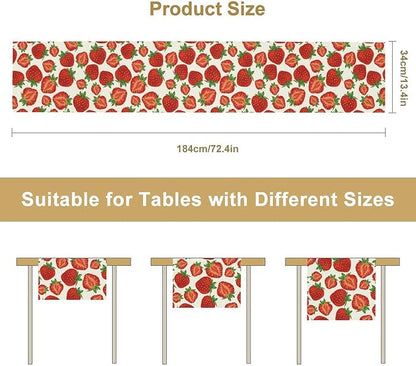 Strawberry Table Runner,Spring Summer Fruit Print Table Runner for Kitchen Dining Table Home Party Decoration 13x72 Inch