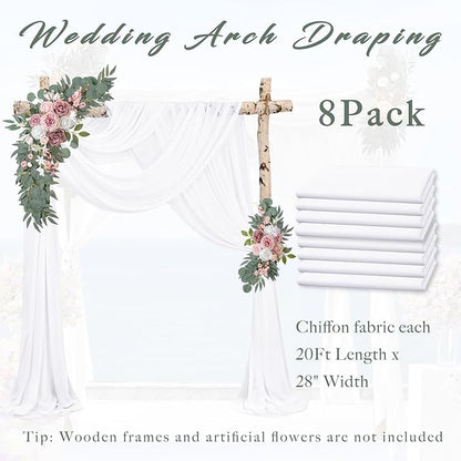 Wedding Arch Draping Fabric 8 Panels 20Ft Length x 28" Width White Arch Drapes Chiffon Fabric Sheer Curtains Backdrop for Party Bridal Decorations Wedding Ceremony Ceiling Stage Reception Decor