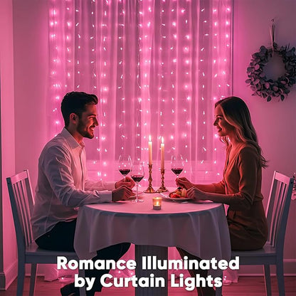 suddus Curtain Lights for Bedroom, 300 Led 9.8ft x 9.8ft Hanging String Lights Outdoor, Fairy Curtain Lights for Backdrop, Window, Wall, Wedding, Party, Garden, Porch, Birthday Decorations Pink